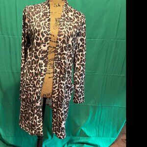 Leopard Open Cardigan with 2 Front Pockets